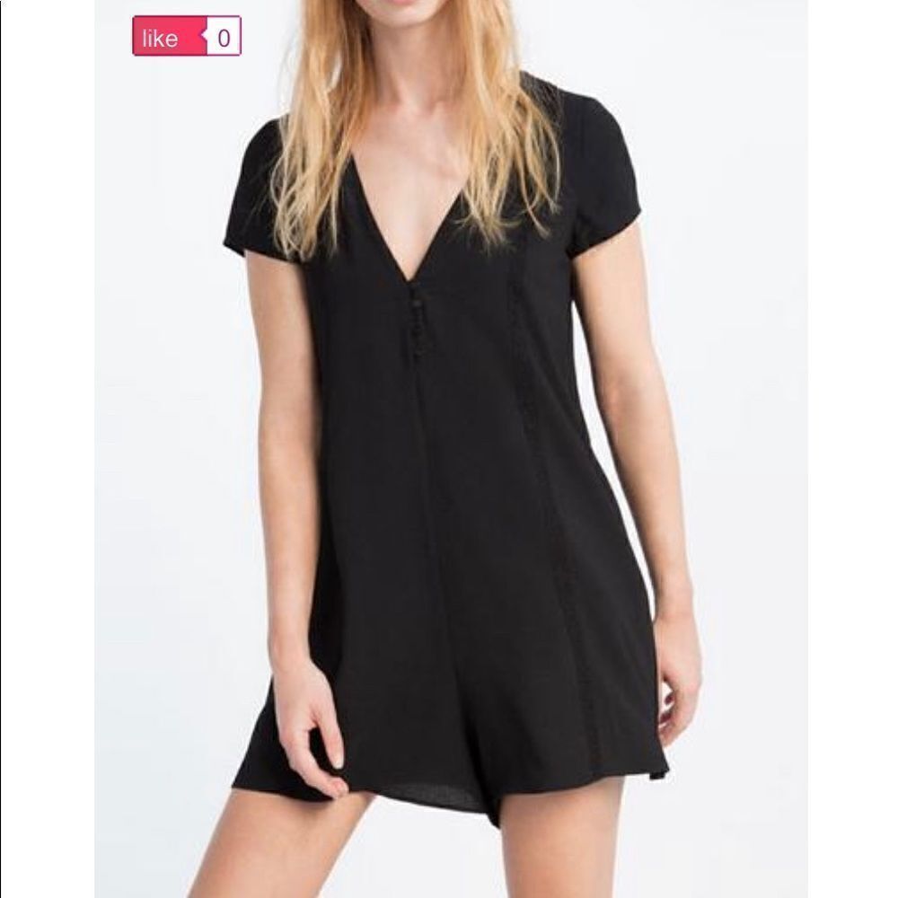 ZARA Black V-Neck Crepe play suit romper